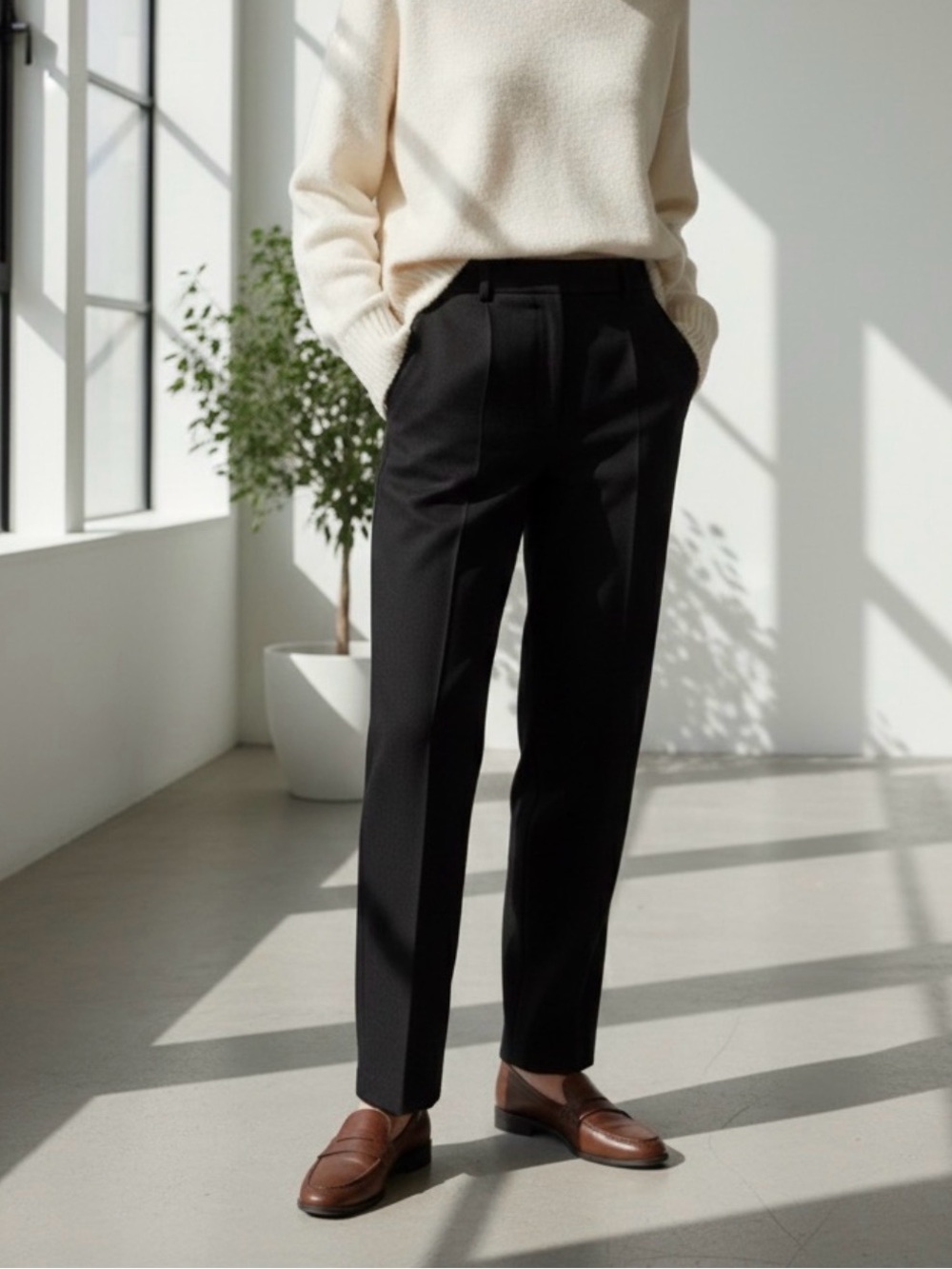 Classic Straight-Leg Dress Pants Black